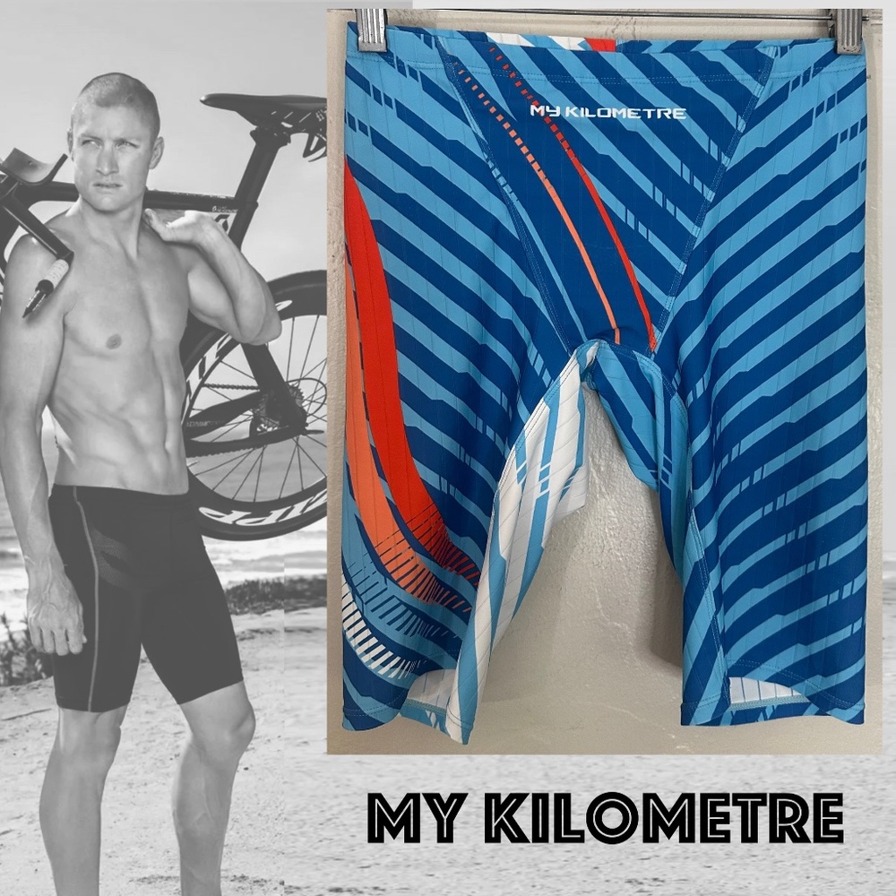 My Kilometre Swim Bike Run Triathlon Compression Shorts 32-38" waist 11" inseam